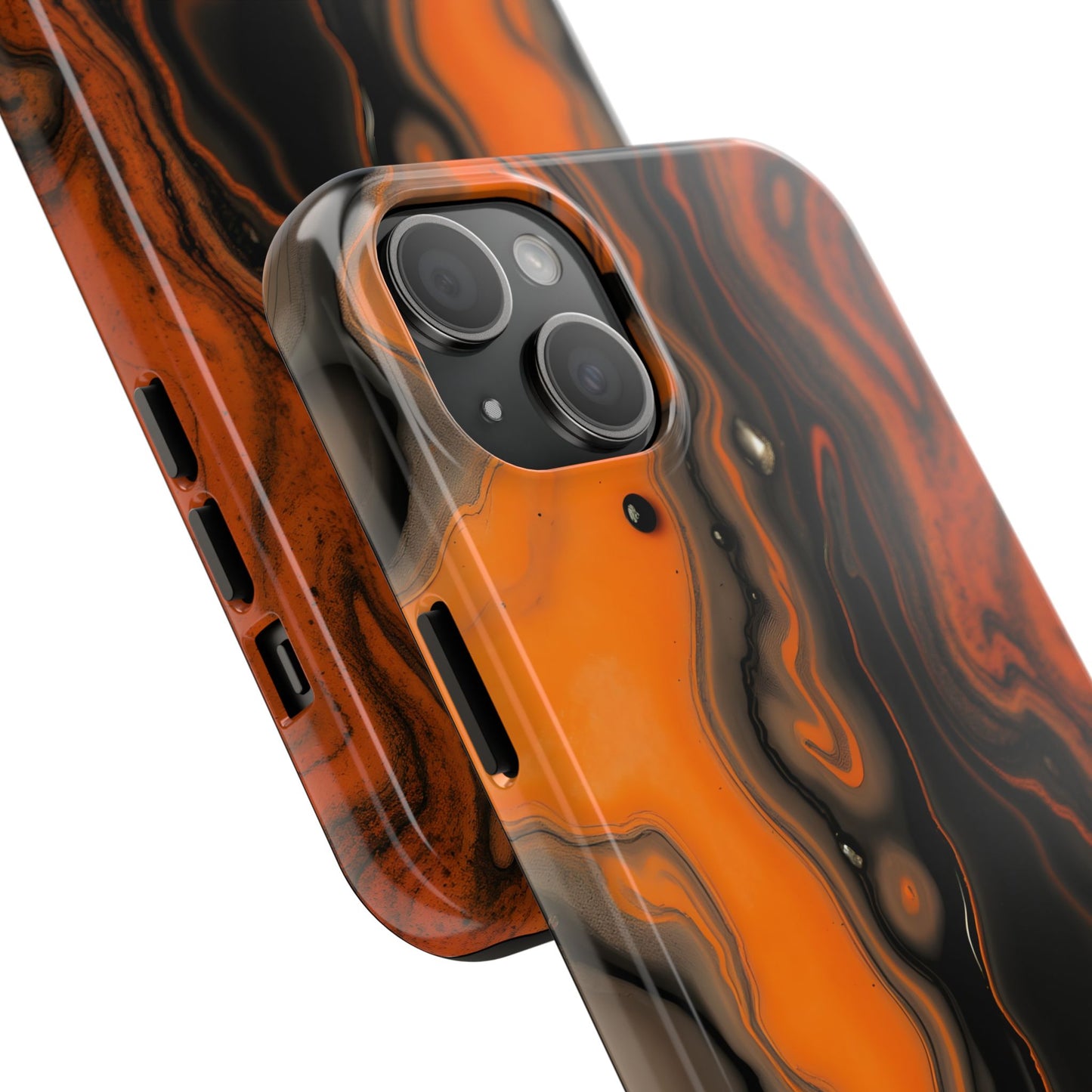 Stylish Tough Phone Case - Bold Black and Orange Metallic Lava Flow Design - for iPhone