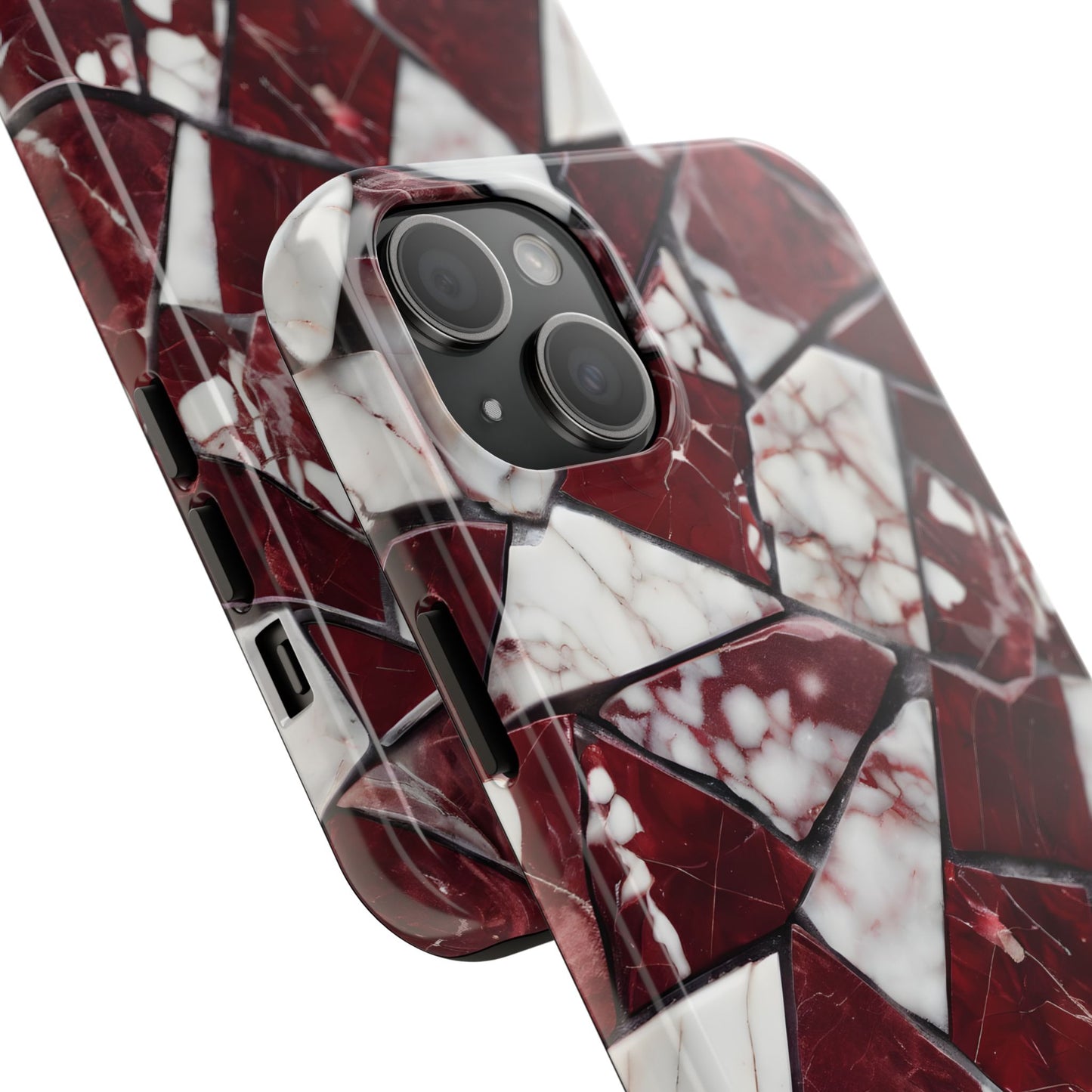 Shattered Dark Red Marble Pattern Tough Phone Case - Durable & Stylish Protection for iPhone