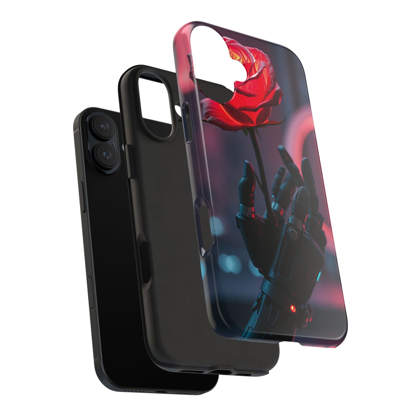 Futuristic Tough Phone Case with Robotic Rose Design | Durable Protection