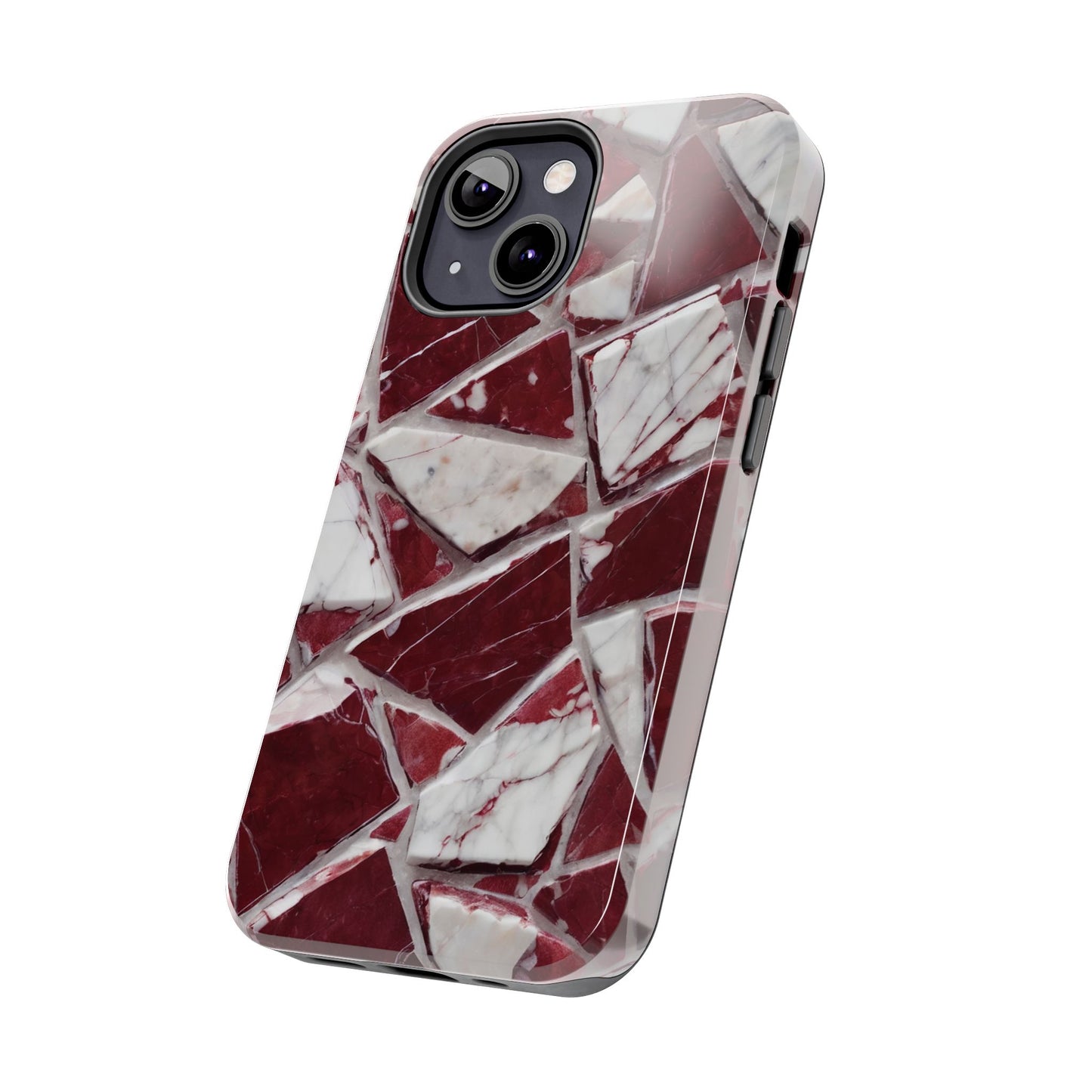 Elegant Red Pieces Marble Pattern Tough Phone Case - Stylish Protection for iPhone