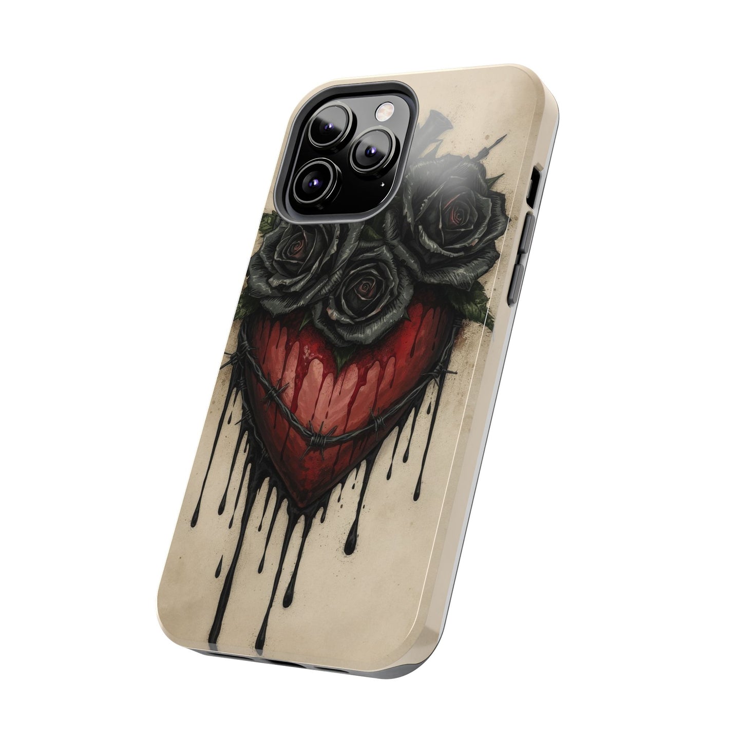 Gothic Heart Phone Case with Roses - Tough & Durable Design