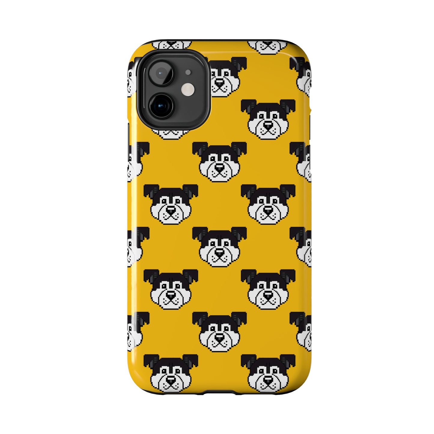 Playful Dog Pattern Tough Phone Case for Pet Lovers - Pixel Art Dog Yellow Background - for iPhone