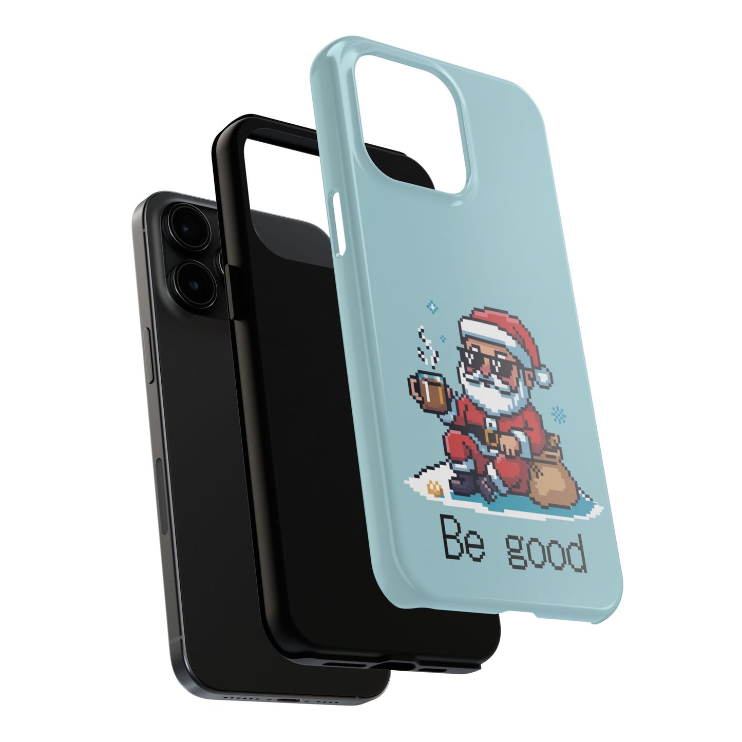Pixel Art Santa Claus iPhone Case - Festive Tough Case with 'Be Good' Design