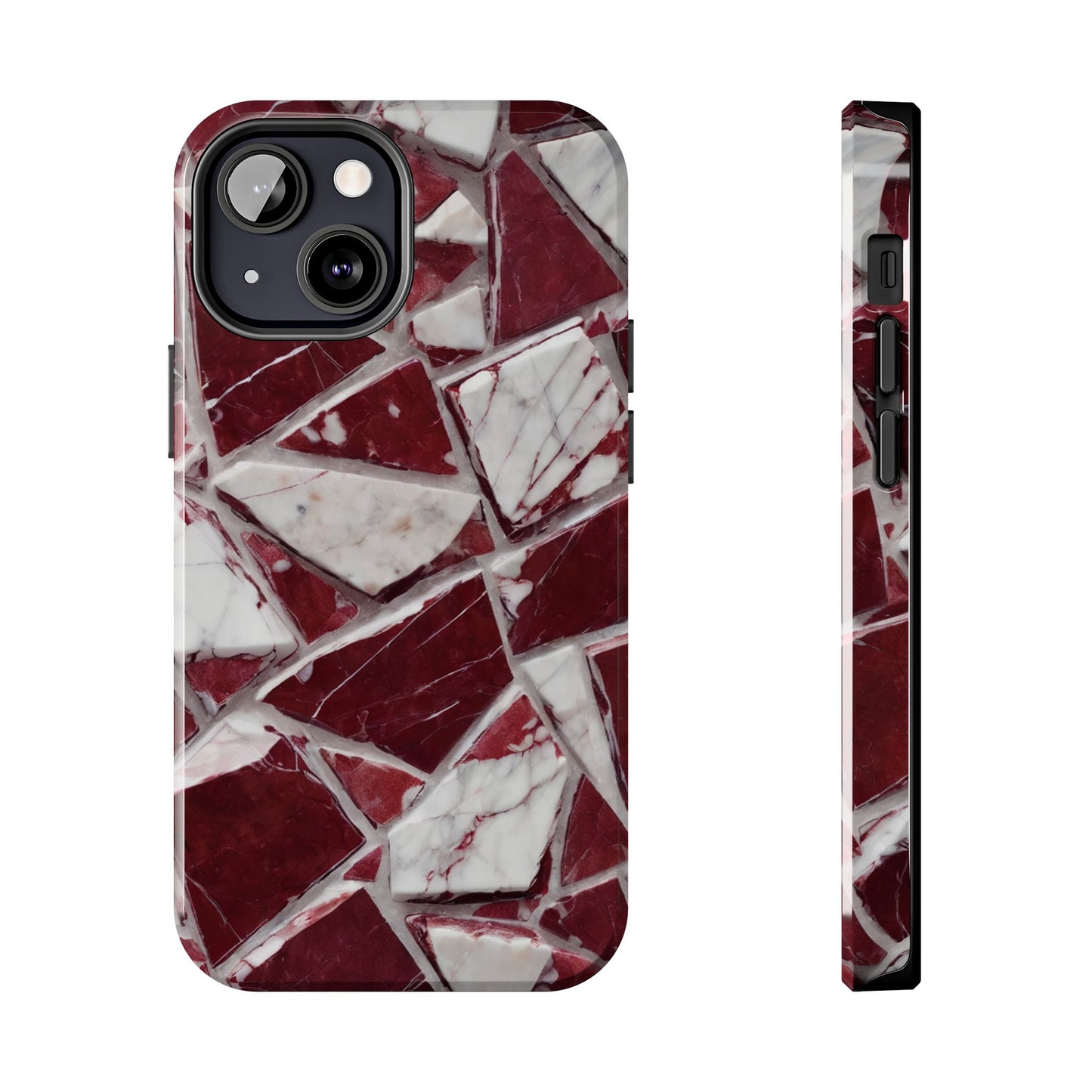 Elegant Red Pieces Marble Pattern Tough Phone Case - Stylish Protection for iPhone