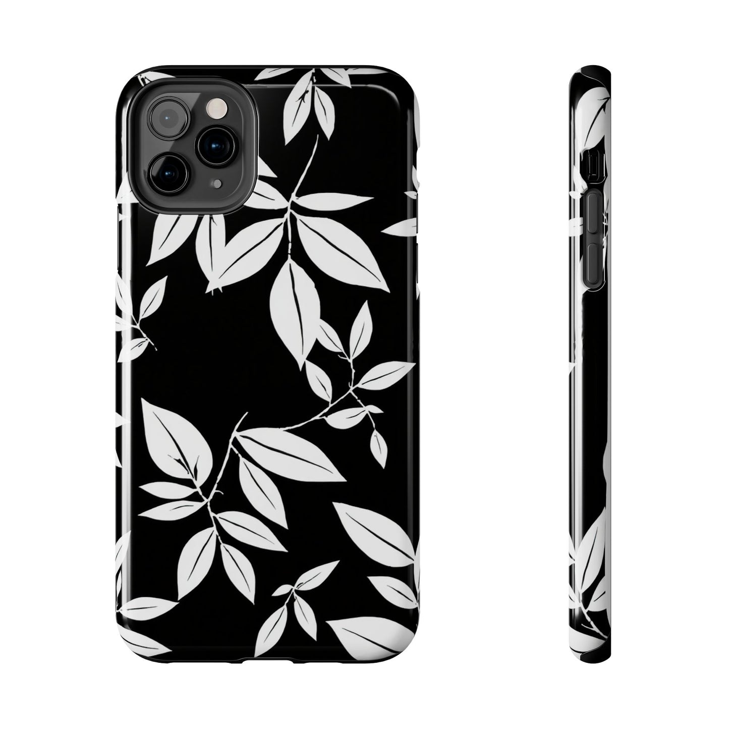 Chic Floral Tough Phone Case - Elegant Black & White Design for Stylish Protection