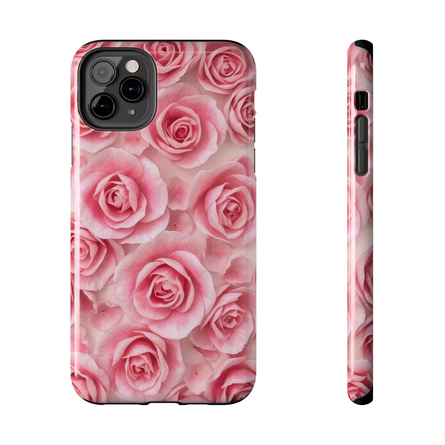 Floral Tough Phone Case - Pink Rose Design, Durable Protection for Flower Lovers