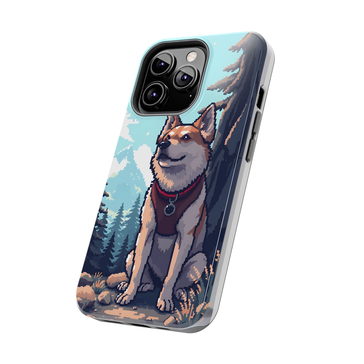 Retro Dog Adventure Tough Phone Case - Pixel Art Shiba Inu Design - for iPhone