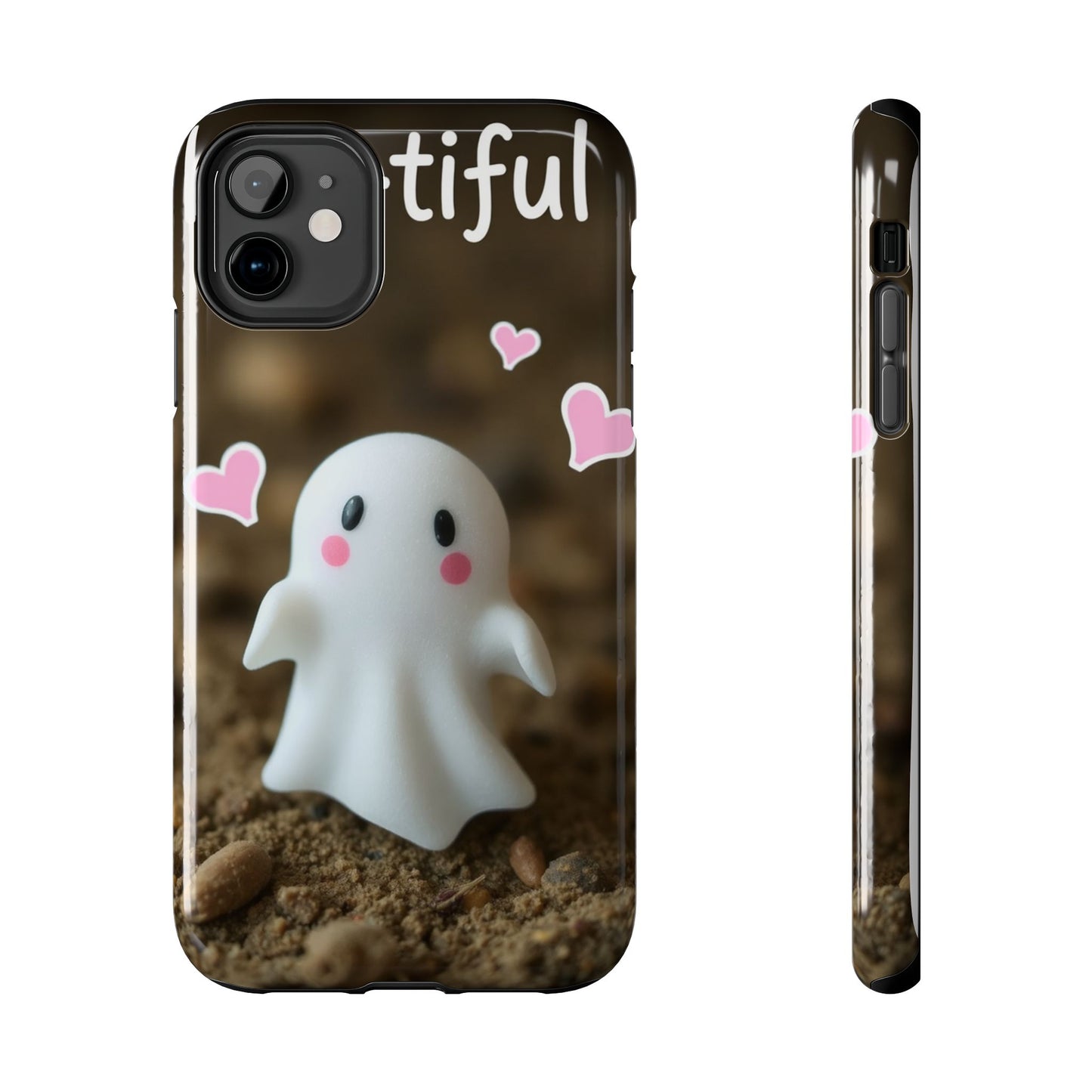 Cute Ghost Tough Phone Case - Beautiful Design with Heart Accents