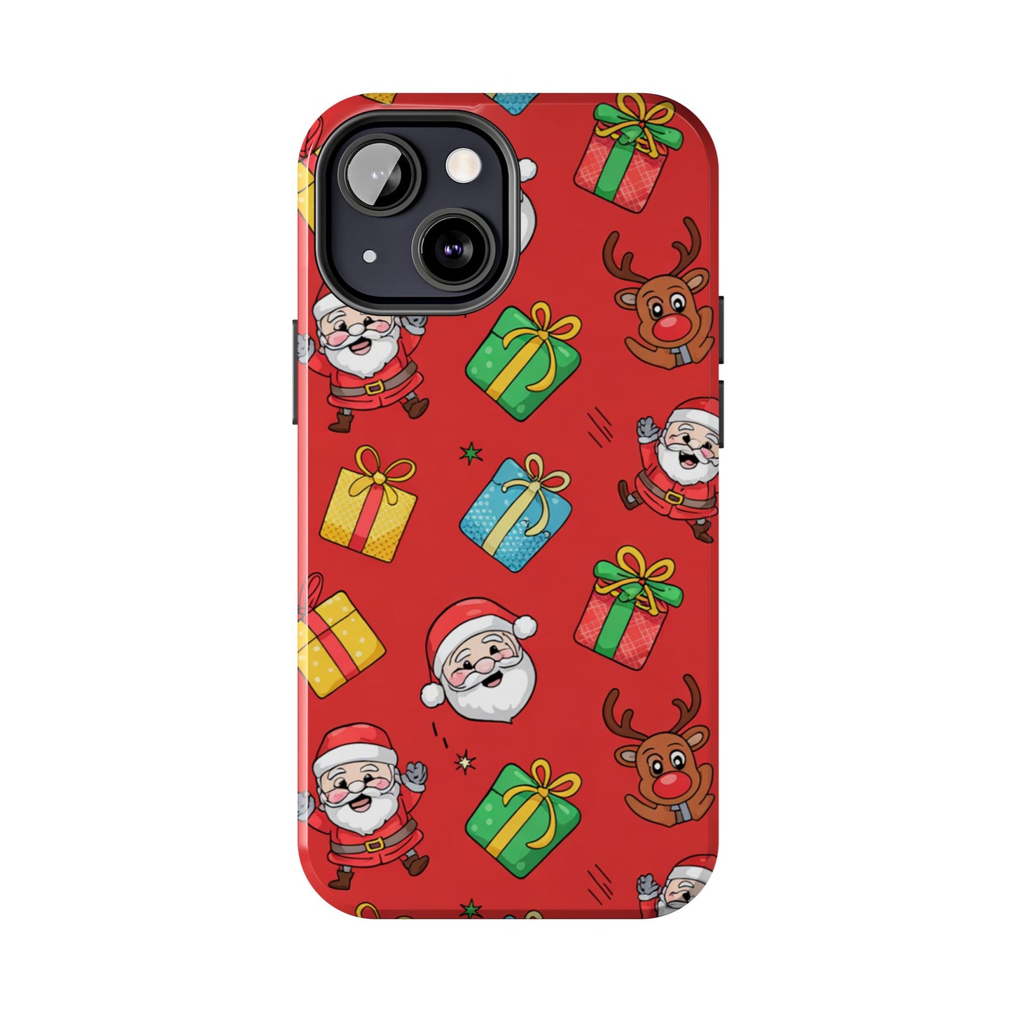 Festive Santa and Reindeer Tough Phone Case - Christmas Holiday Design