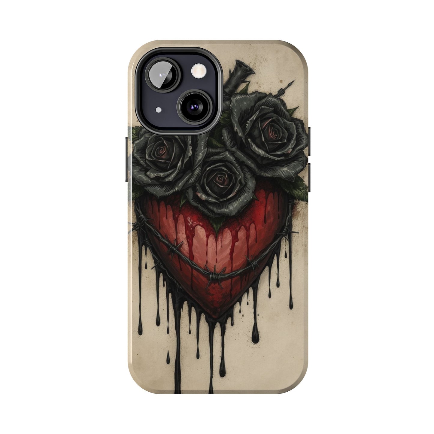Gothic Heart Phone Case with Roses - Tough & Durable Design