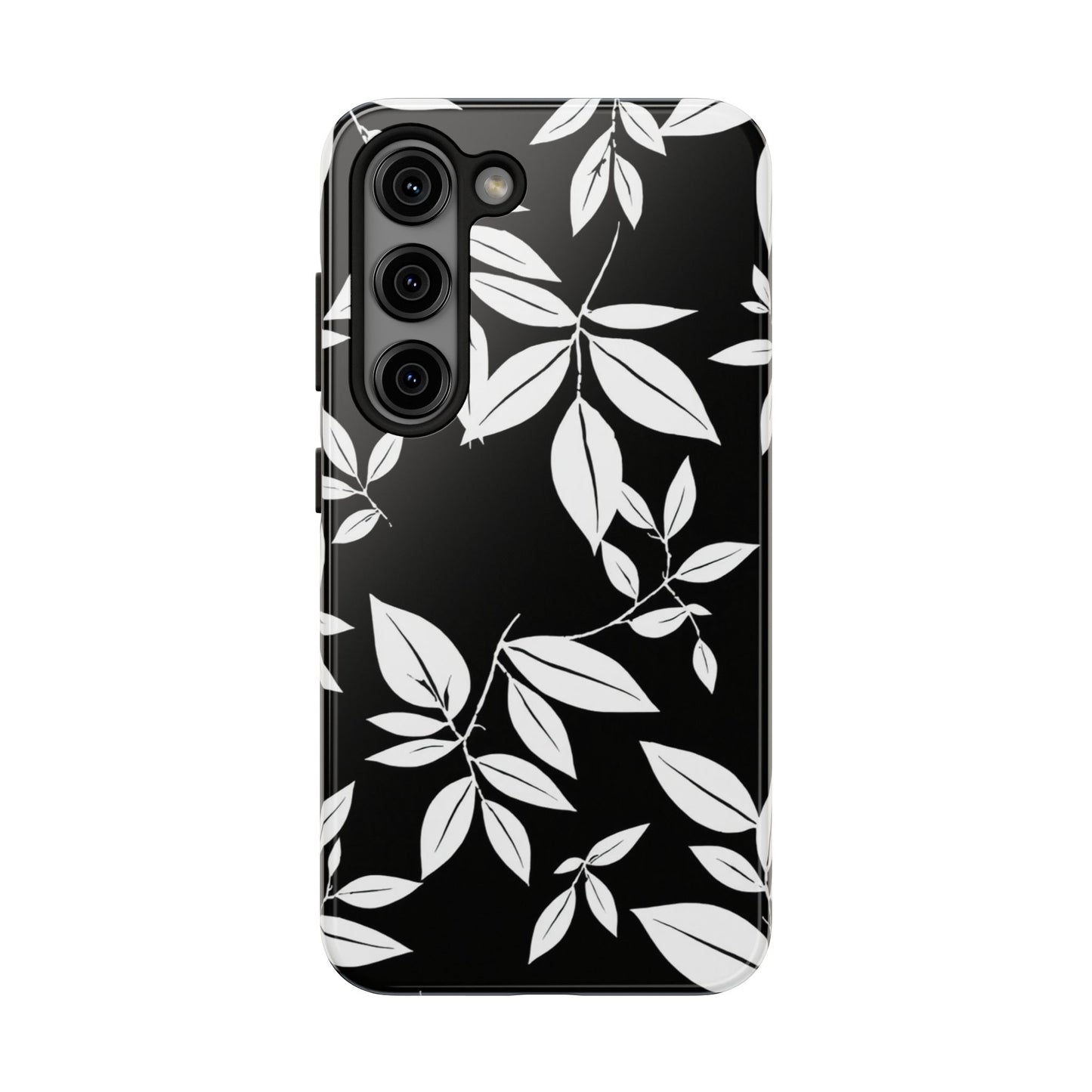 Chic Floral Tough Phone Case - Elegant Black & White Design for Stylish Protection