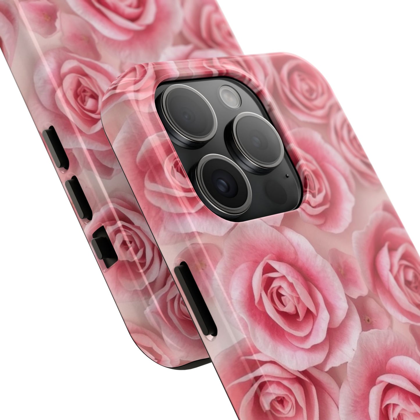 Floral Tough Phone Case - Pink Rose Design, Durable Protection for Flower Lovers