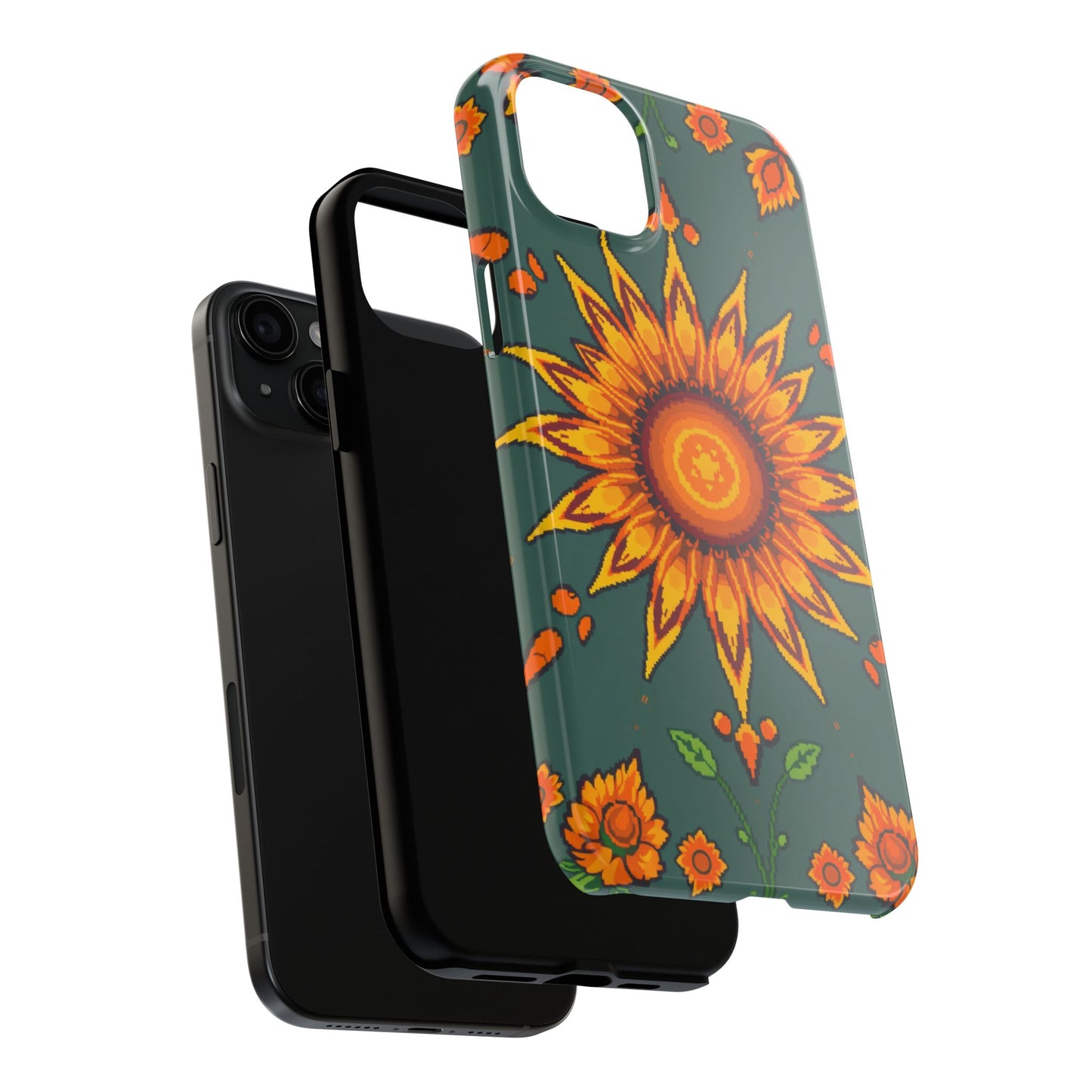 Pixelated Vibrant Floral Tough Phone Case | Sunflower Design for Nature Lovers - for iPhone