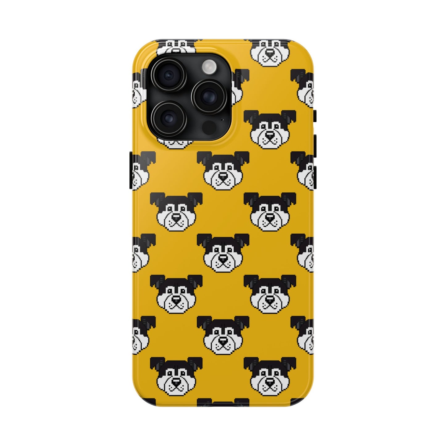 Playful Dog Pattern Tough Phone Case for Pet Lovers - Pixel Art Dog Yellow Background - for iPhone