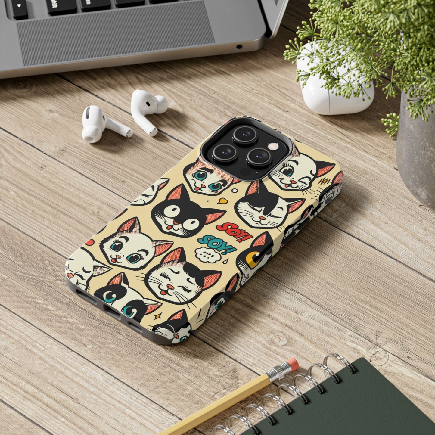 Playful Cat-Themed Tough Phone Case - Pet Pattern - for iPhone