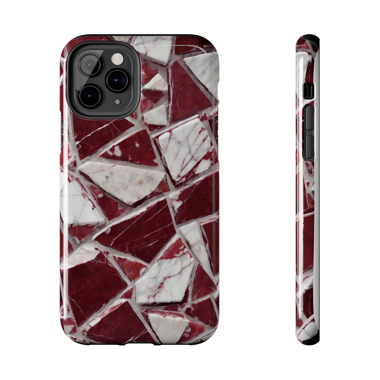 Elegant Red Pieces Marble Pattern Tough Phone Case - Stylish Protection for iPhone