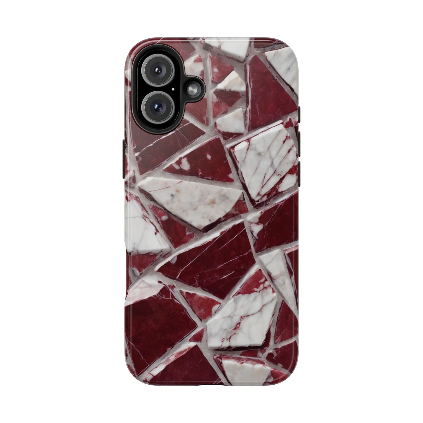 Elegant Red Pieces Marble Pattern Tough Phone Case - Stylish Protection for iPhone