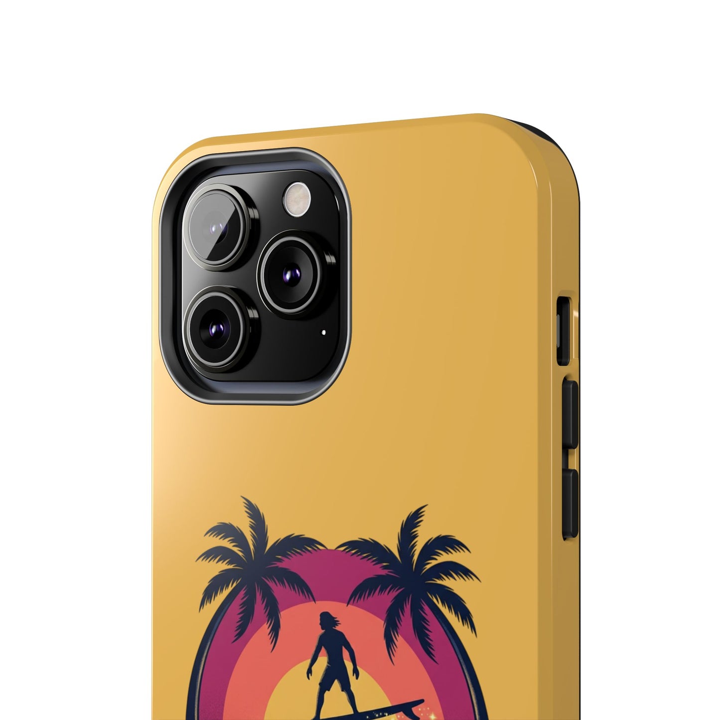 Surfing Dragon Phone Case — Silhouette Surfer with Palms & “Summer Vibes”