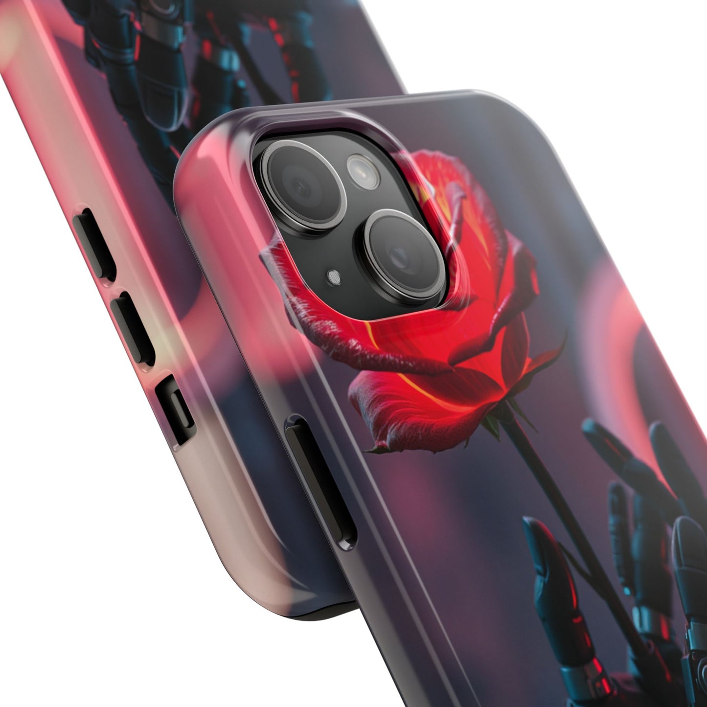 Futuristic Tough Phone Case with Robotic Rose Design | Durable Protection