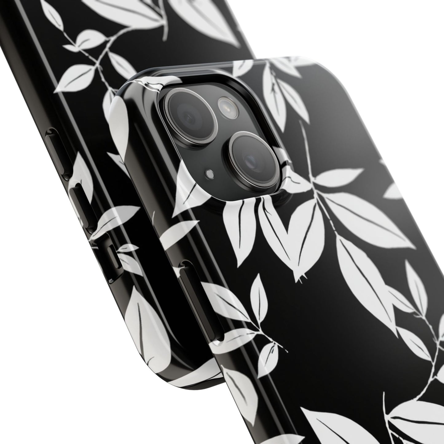 Chic Floral Tough Phone Case - Elegant Black & White Design for Stylish Protection