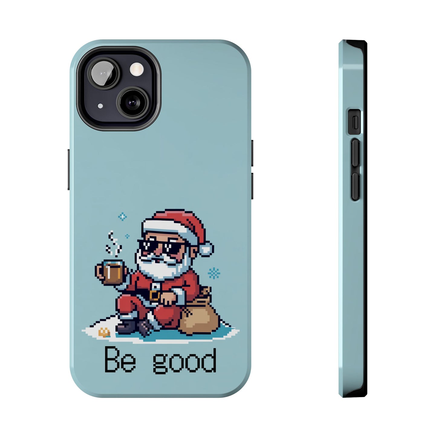 Pixel Art Santa Claus iPhone Case - Festive Tough Case with 'Be Good' Design