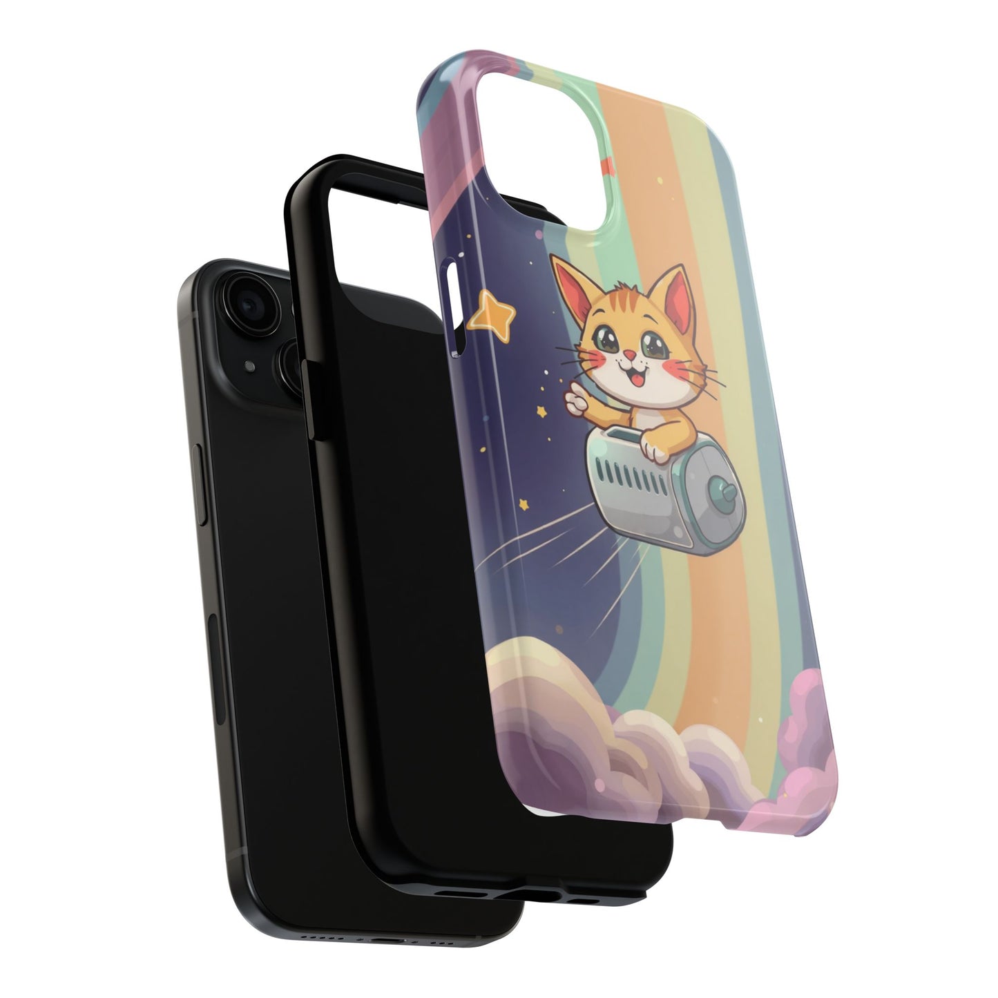 Cute Cat Rocket Phone Case - Vibrant and Playful Tough Case