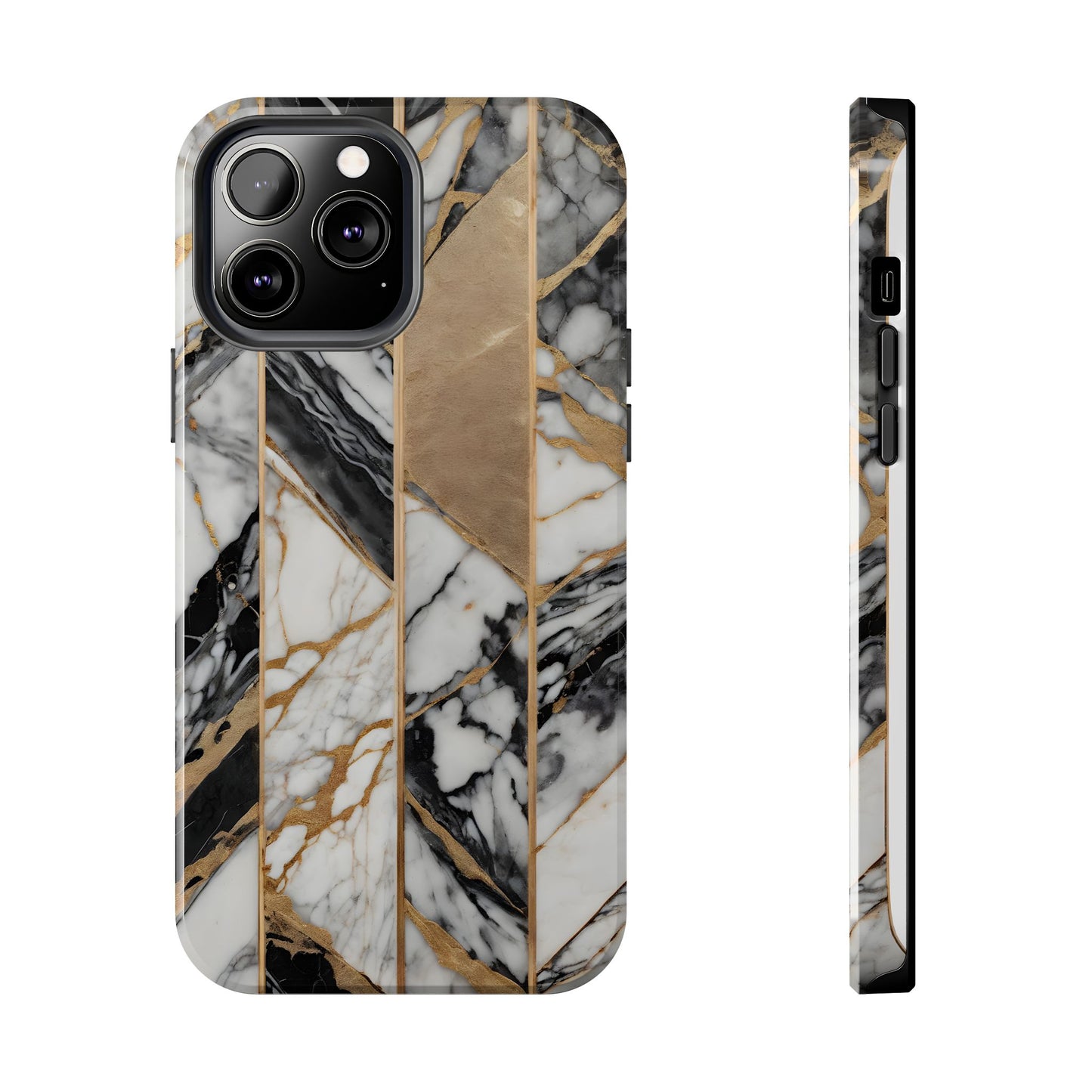 Marble Lines Tough Phone Case with Gold Accents - for iPhone