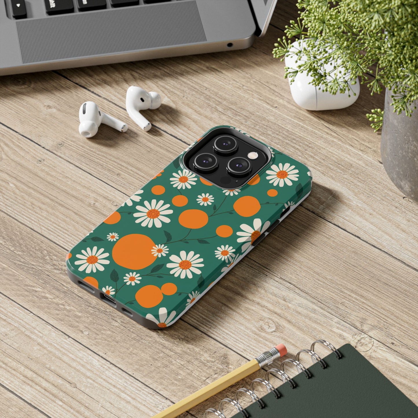 Floral Tough Phone Case - Daisy & Orange Design