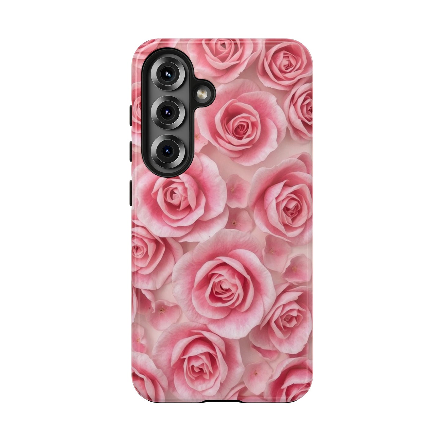 Floral Tough Phone Case - Pink Rose Design, Durable Protection for Flower Lovers