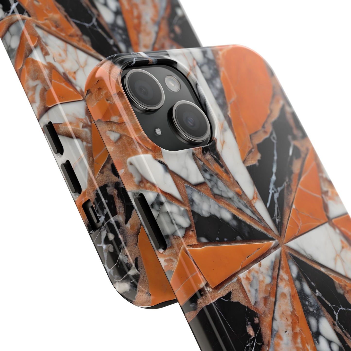 Shattered Pieces Marble Black and Orange Tough Phone Case - for iPhone