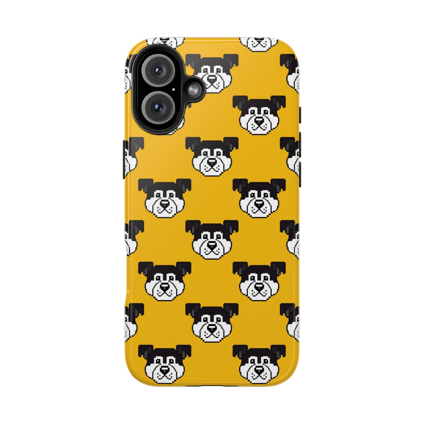 Playful Dog Pattern Tough Phone Case for Pet Lovers - Pixel Art Dog Yellow Background - for iPhone