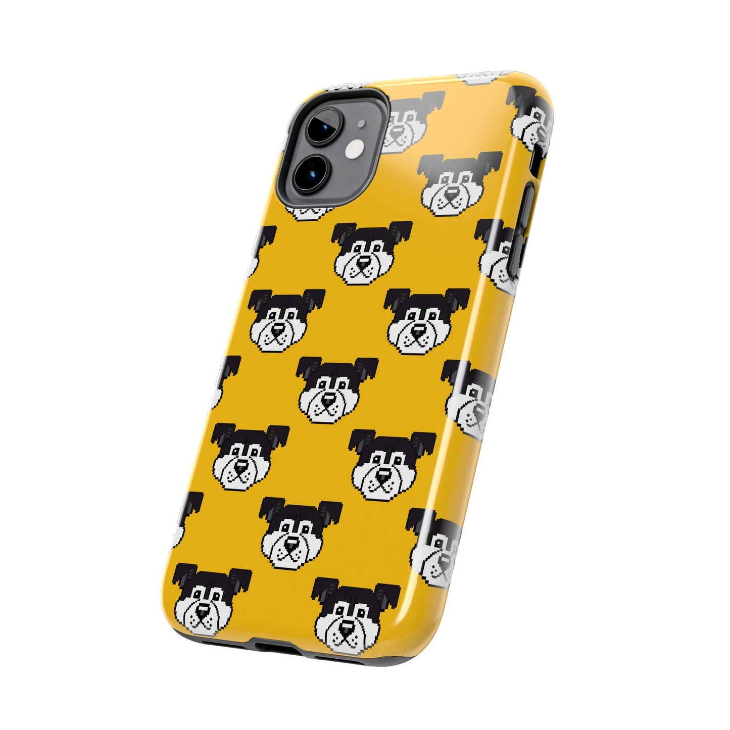 Playful Dog Pattern Tough Phone Case for Pet Lovers - Pixel Art Dog Yellow Background - for iPhone