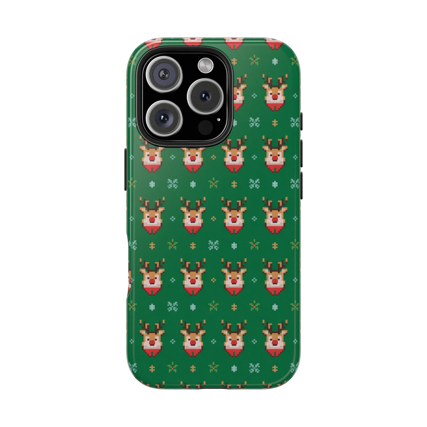 Pixel Art Christmas Rudolf Pattern Phone Case Green
