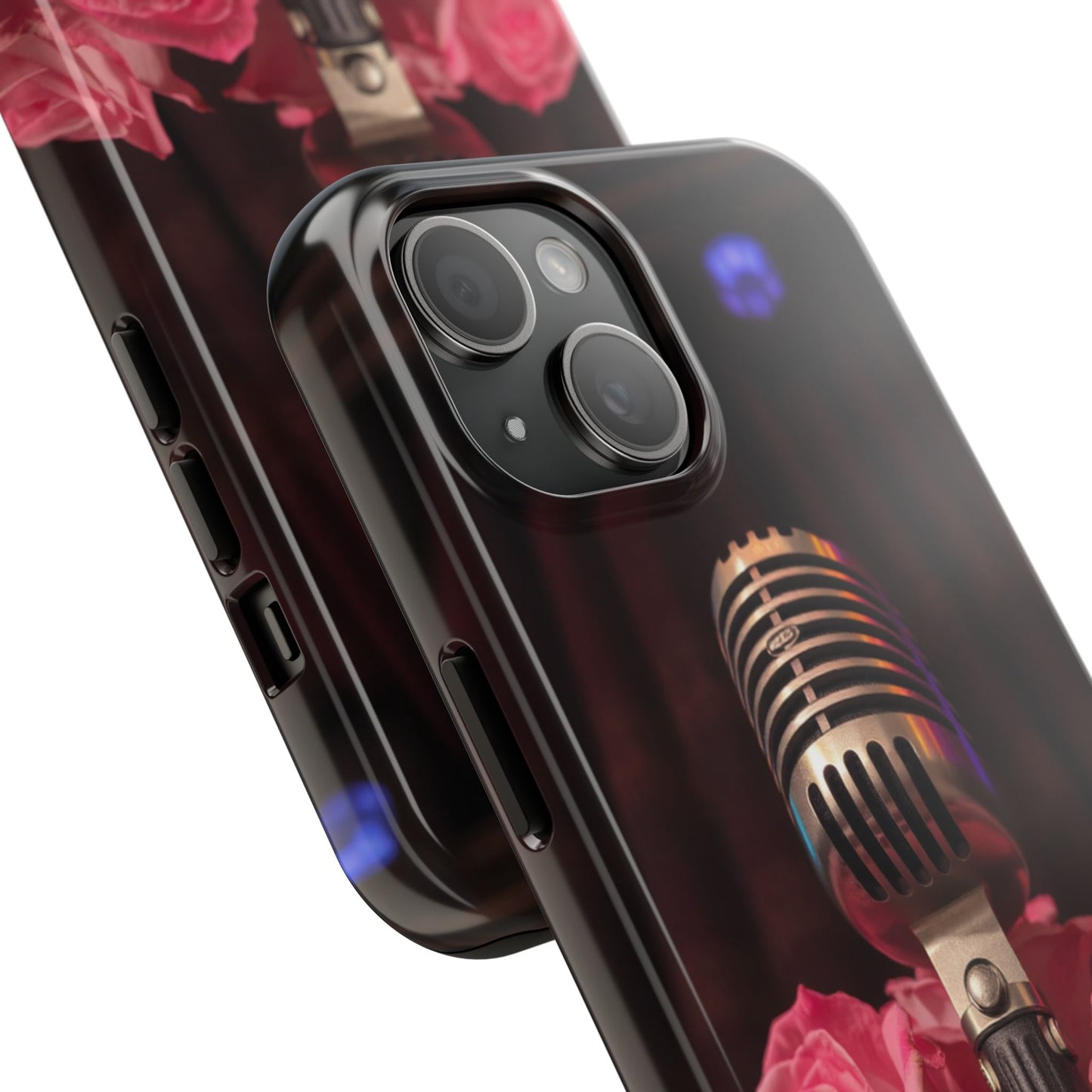 Stylish Tough Phone Case with Vintage Microphone and Roses
