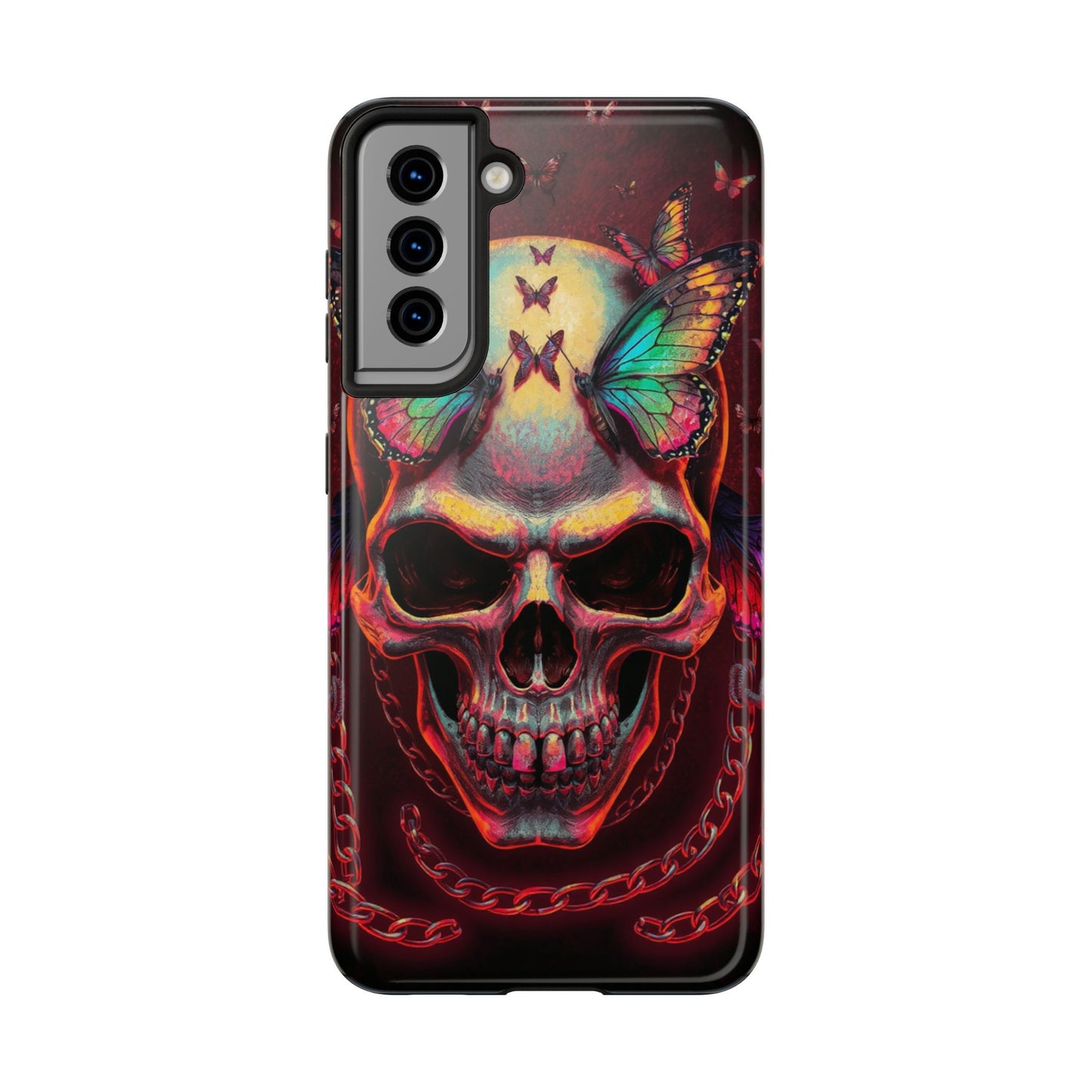 Gothic Skull Phone Case with Butterflies - Durable Tough Phone Case