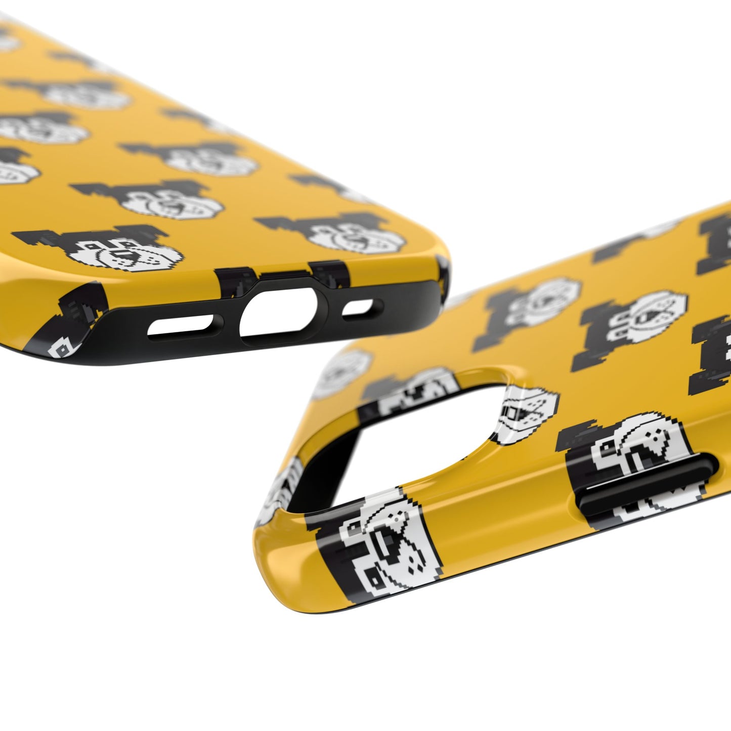 Playful Dog Pattern Tough Phone Case for Pet Lovers - Pixel Art Dog Yellow Background - for iPhone