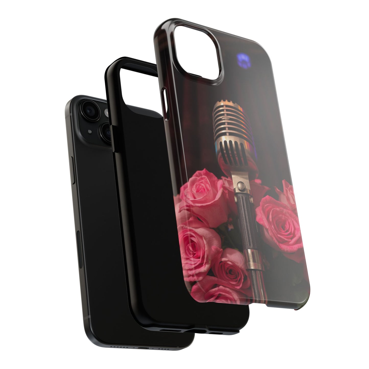 Stylish Tough Phone Case with Vintage Microphone and Roses