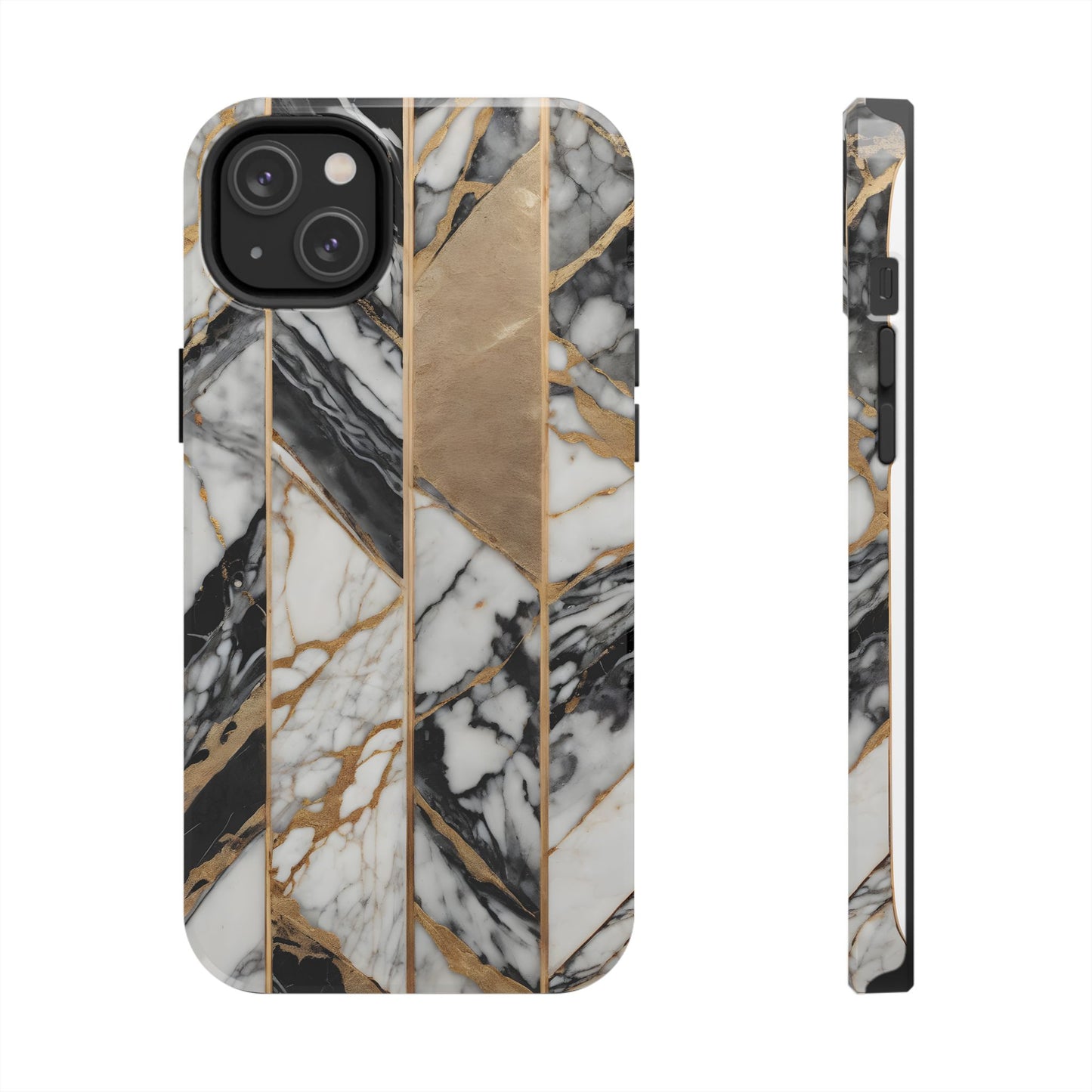 Marble Lines Tough Phone Case with Gold Accents - for iPhone
