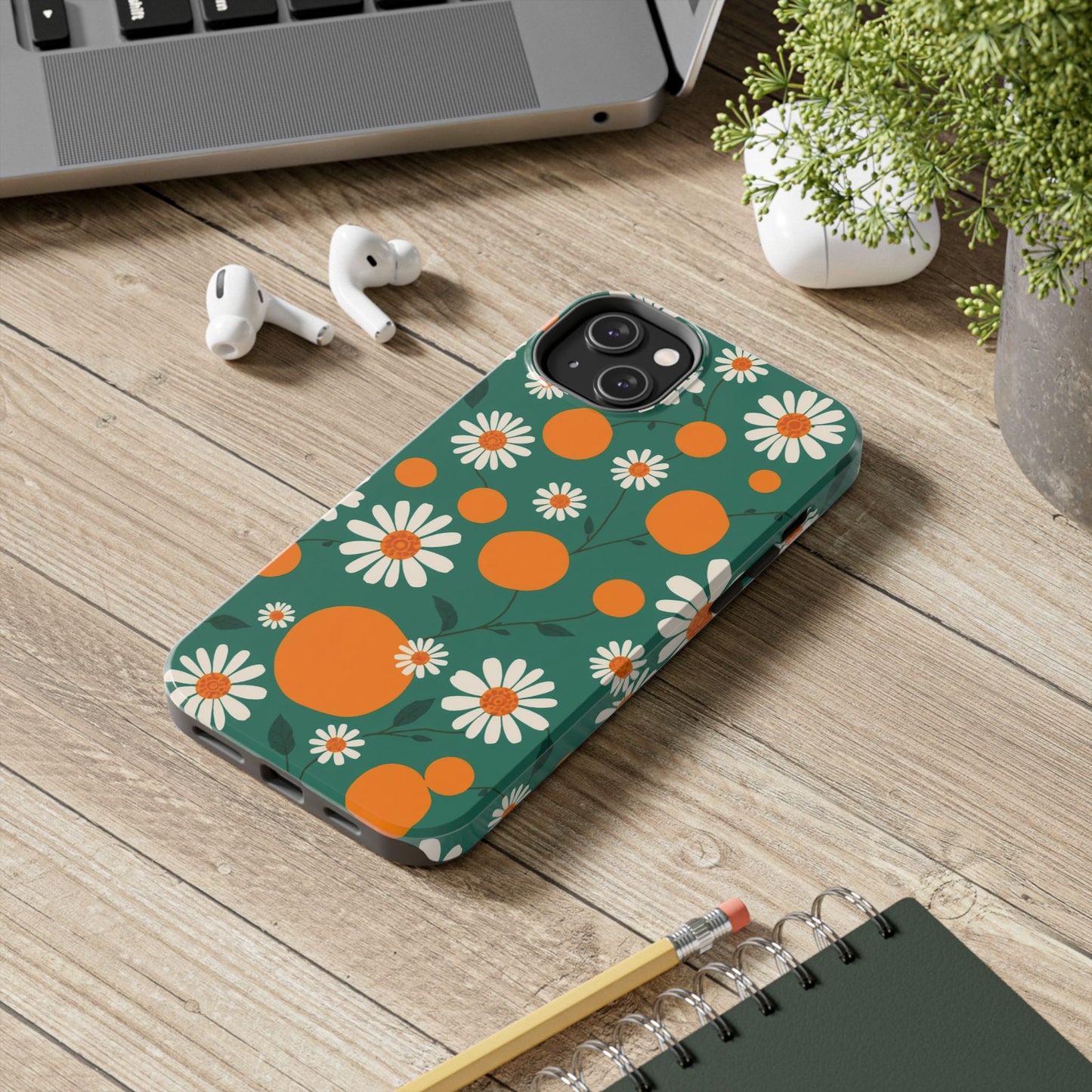 Floral Tough Phone Case - Daisy & Orange Design