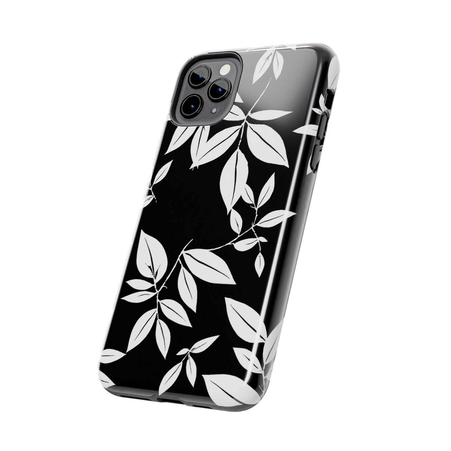 Chic Floral Tough Phone Case - Elegant Black & White Design for Stylish Protection
