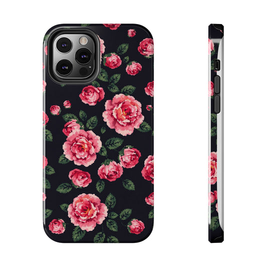 Pixelated Floral Tough Phone Case - Elegant Rose Design for Protection & Style - for iPhone