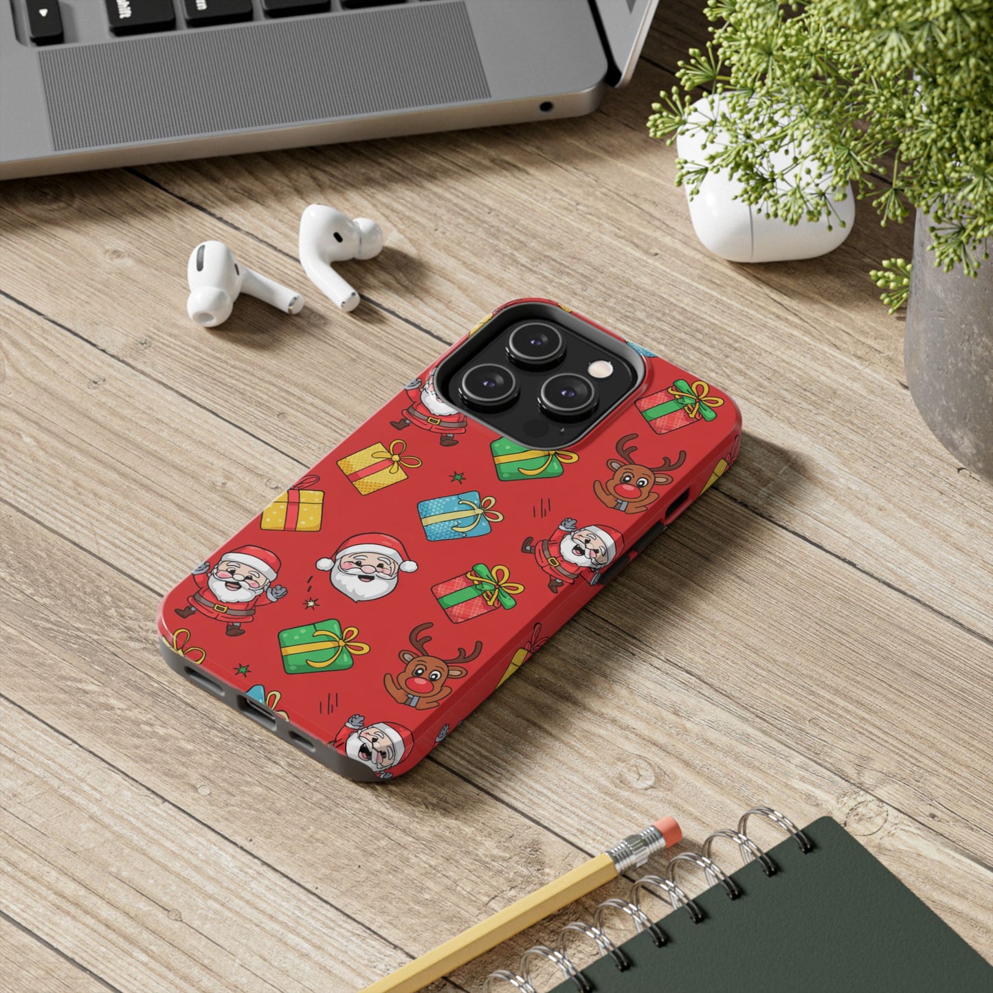 Festive Santa and Reindeer Tough Phone Case - Christmas Holiday Design