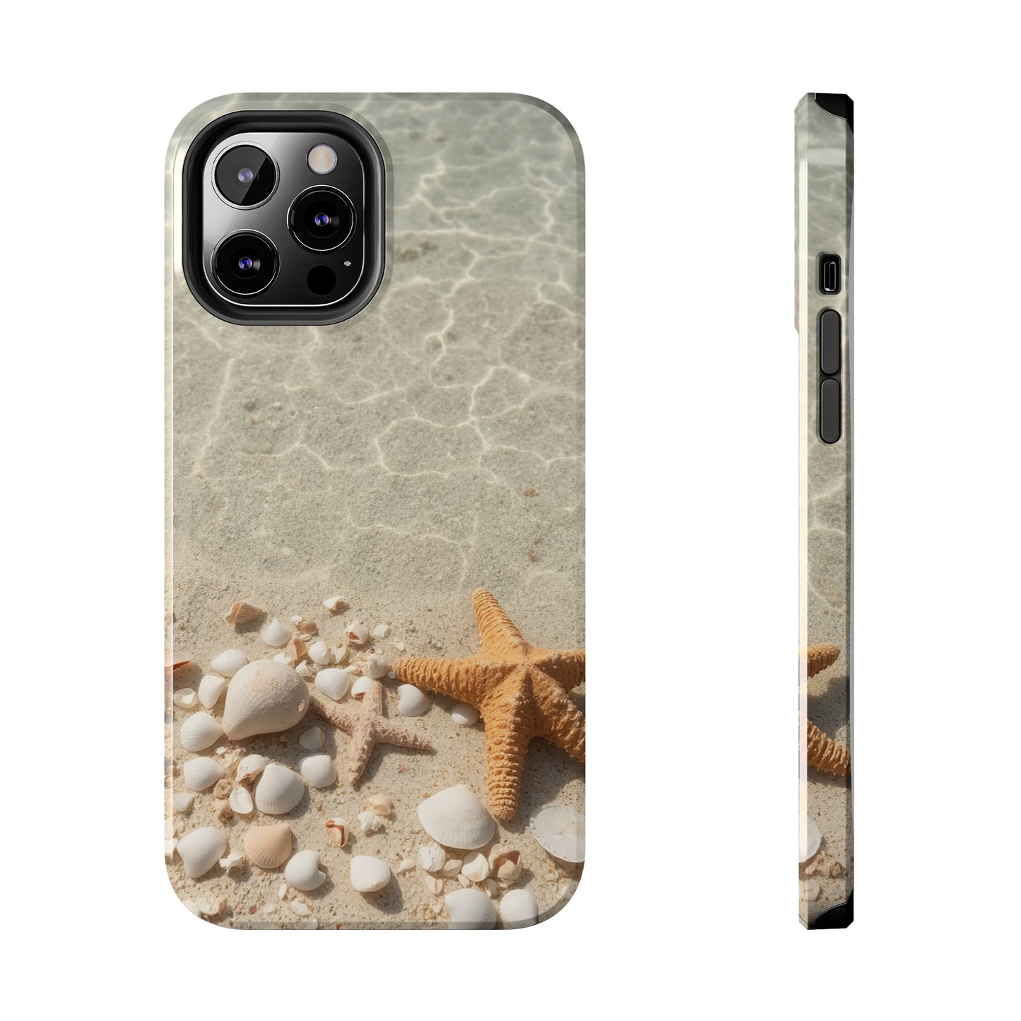 Beach-Inspired Tough Phone Case with Starfish and Seashell Design