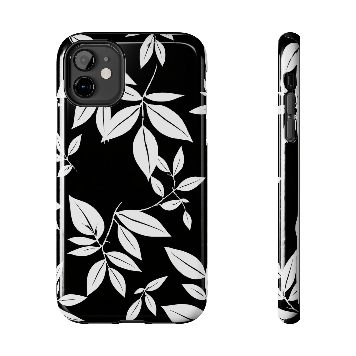 Chic Floral Tough Phone Case - Elegant Black & White Design for Stylish Protection