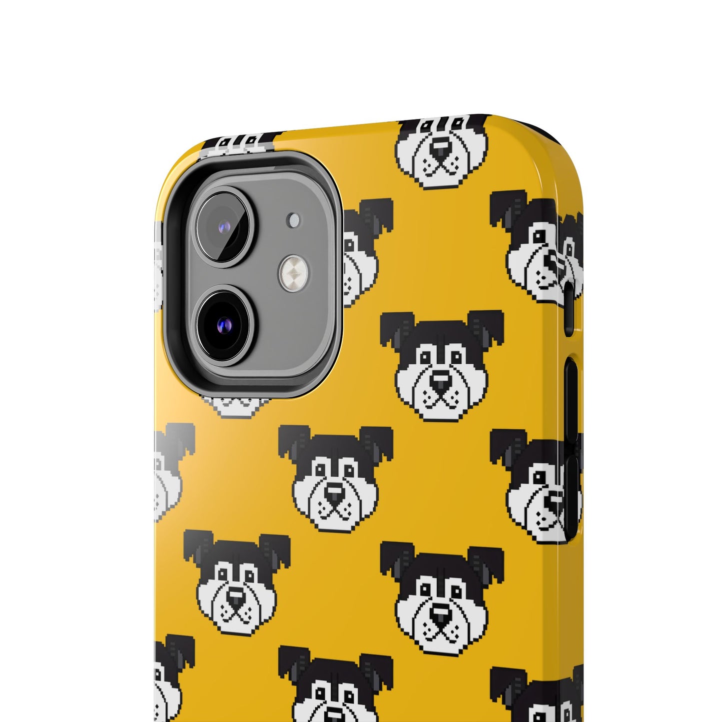 Playful Dog Pattern Tough Phone Case for Pet Lovers - Pixel Art Dog Yellow Background - for iPhone
