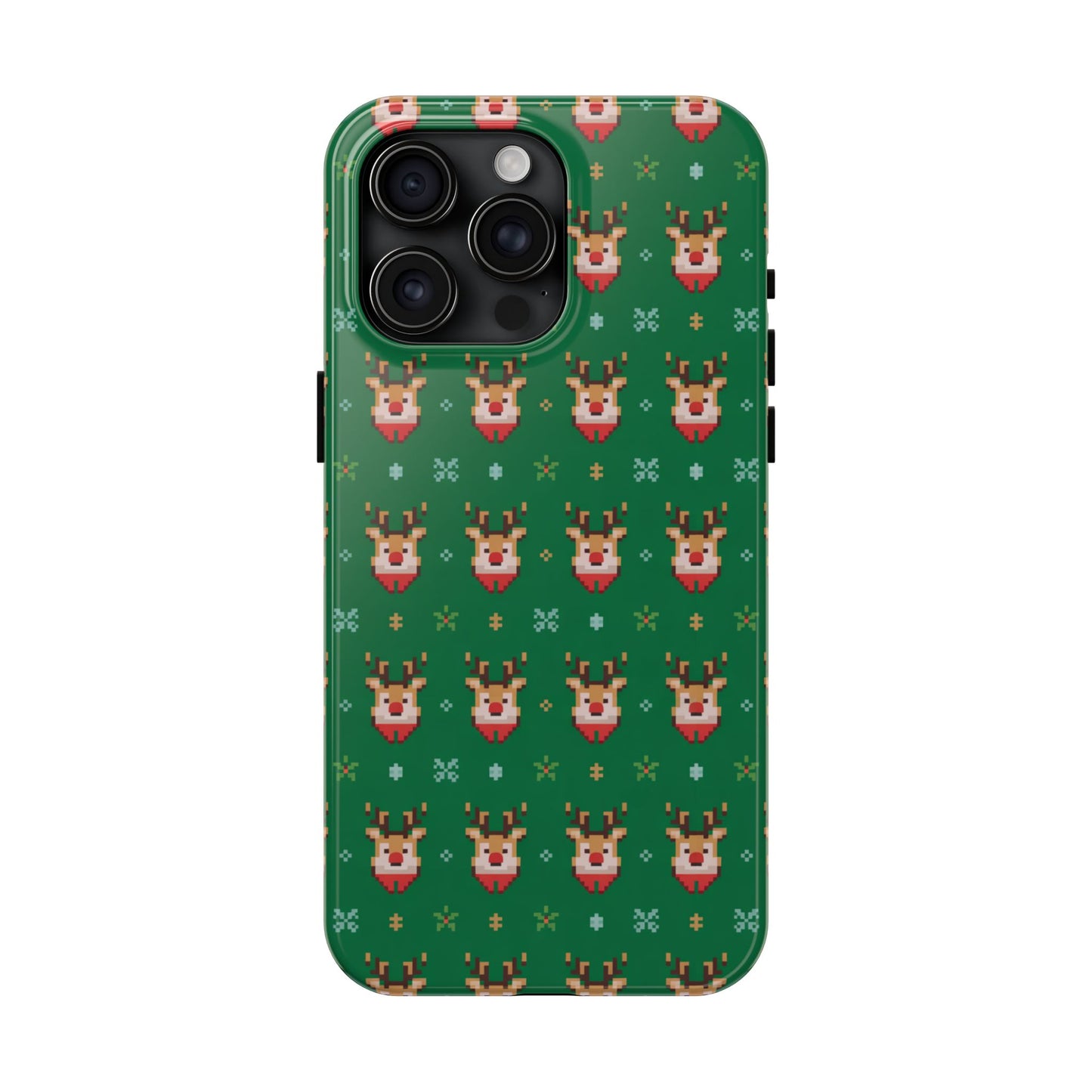 Pixel Art Christmas Rudolf Pattern Phone Case Green