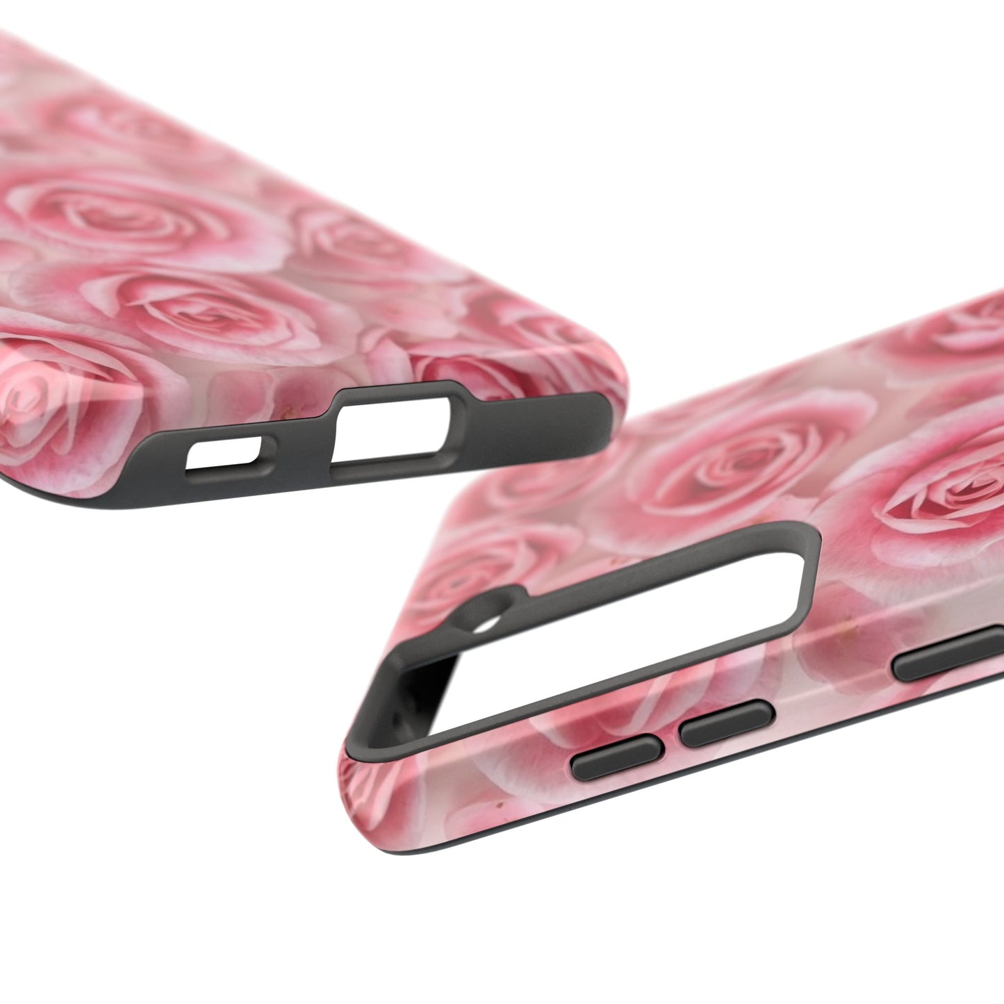 Floral Tough Phone Case - Pink Rose Design, Durable Protection for Flower Lovers