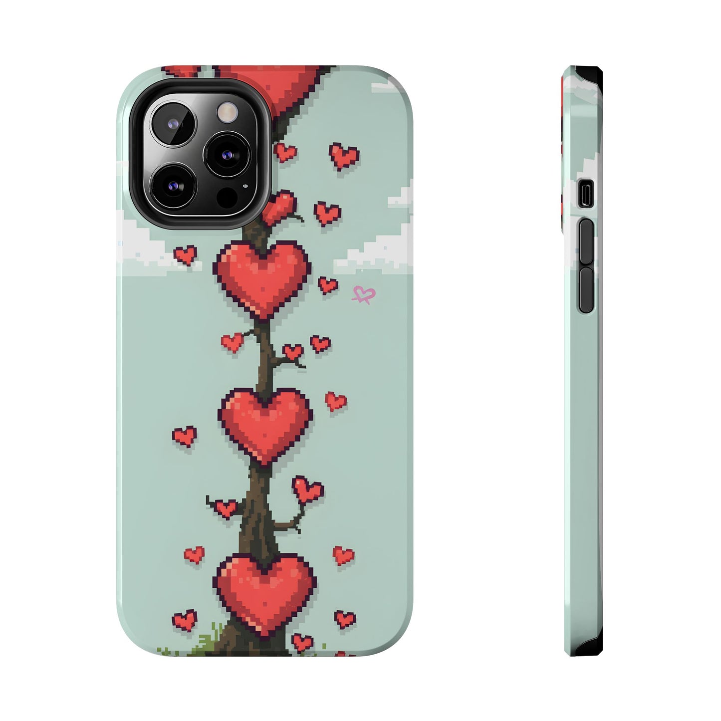 Pixelated Love Hearts Tree | Tough Phone Case - Cute Design - for iPhone