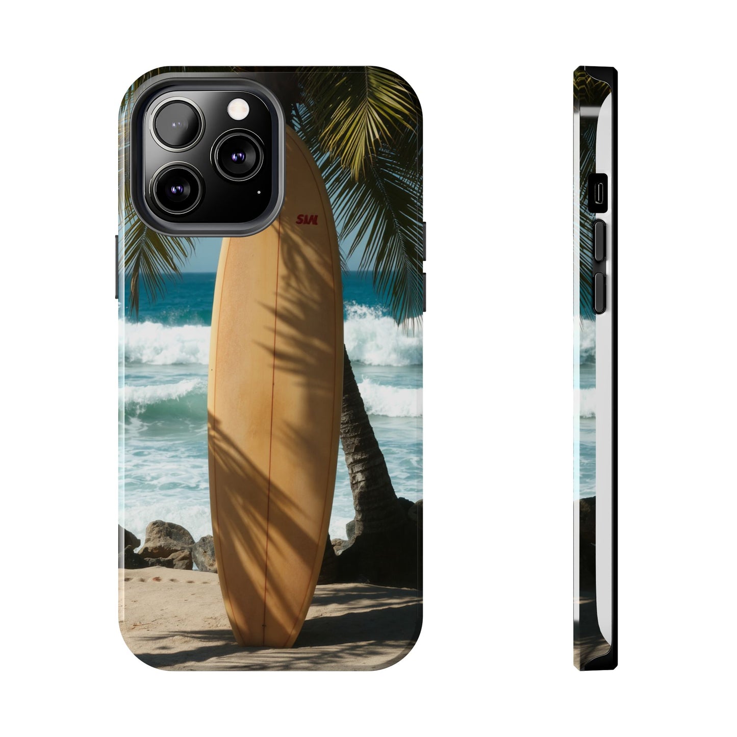 Tough Surfing Phone Case - Beach Vibes with Palm Trees & Surfboard