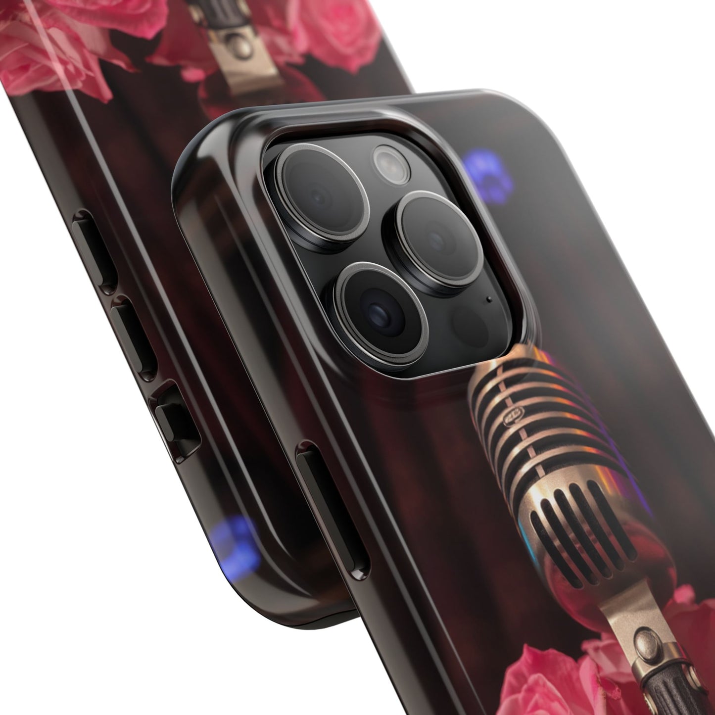 Stylish Tough Phone Case with Vintage Microphone and Roses